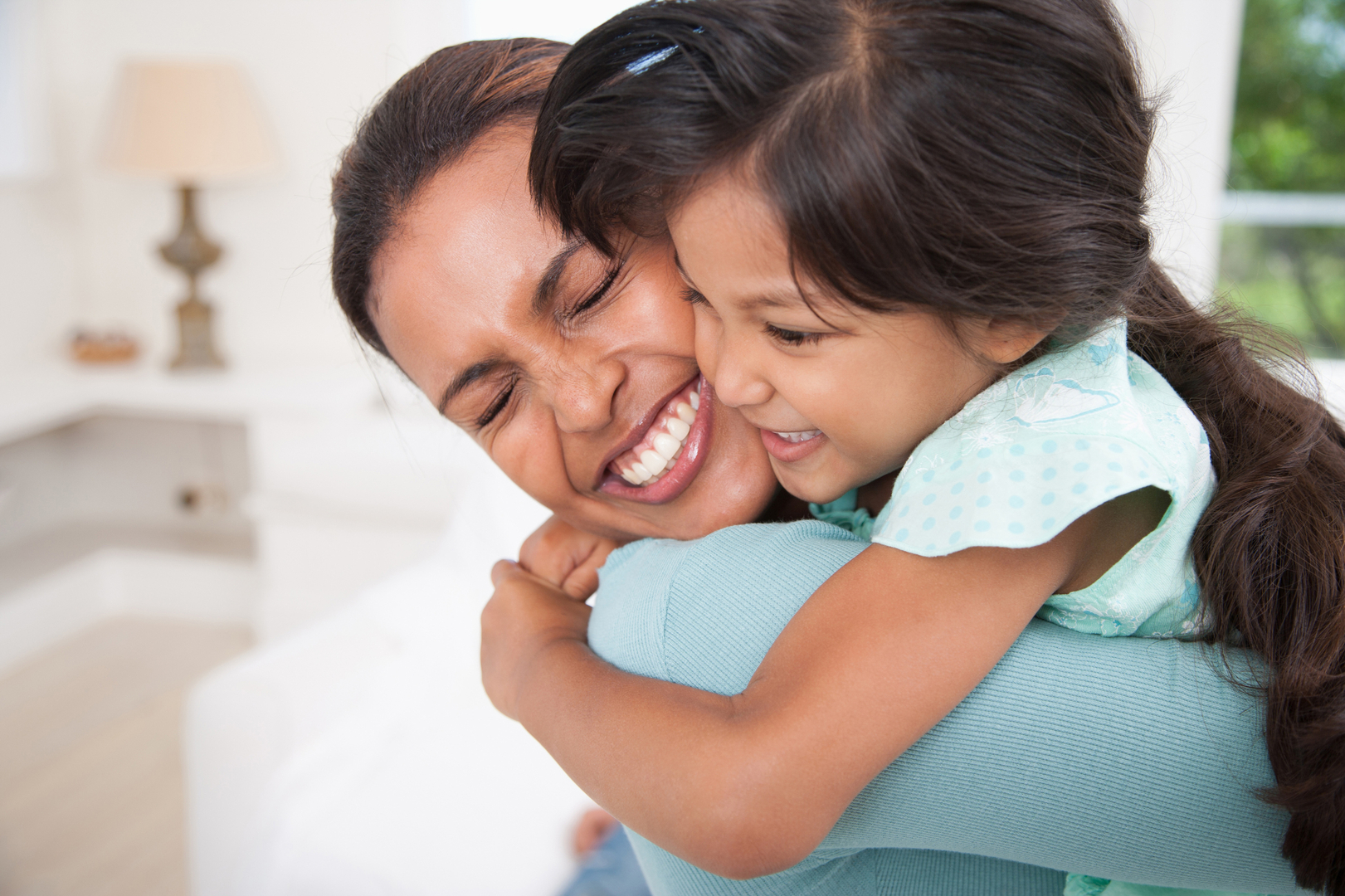 Our mother tells. Mother hugging. Mum and Happy child.