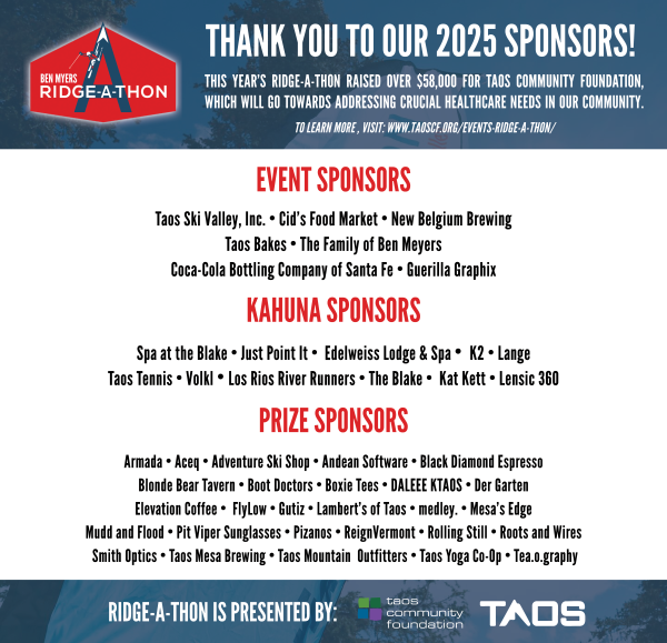 3.4.2025 - Ridge-A-Thon Ad - Half-Page for Taos News - Sponsor Thank You